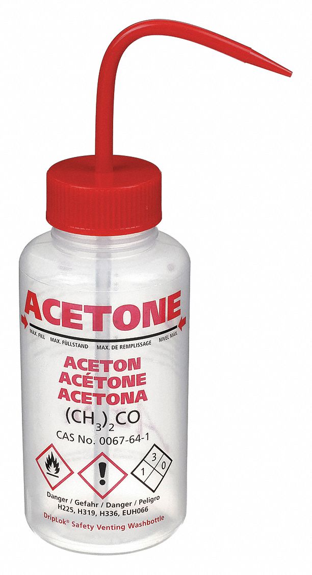 Wash Bottle: 16.9 fl oz Capacity - oz, 500 mL Capacity - mL, Specific Chemicals, Acetone, Vented