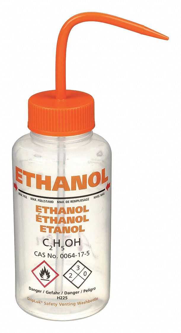 Wash Bottle: 16.9 fl oz Capacity - oz, 500 mL Capacity - mL, Specific Chemicals, Ethanol, Vented