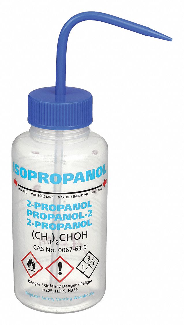 Wash Bottle: 16.9 fl oz Capacity - oz, 500 mL Capacity - mL, Specific Chemicals, Isopropanol, Vented