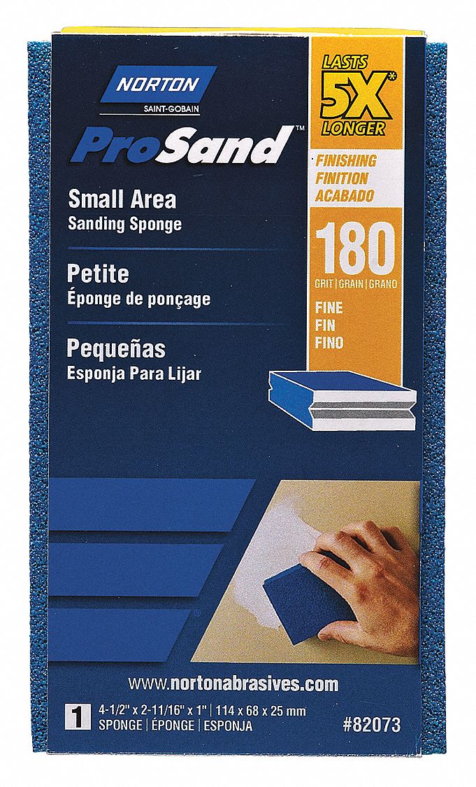 NORTON Sanding Sponge Very Fine, 180, Aluminum Oxide, 4.5 in Lg, 2.687