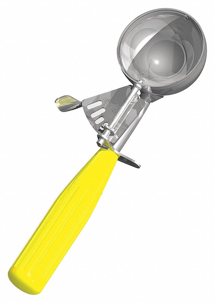 Disher: 2 oz Capacity, 18-8 Stainless Steel/Plastic, NSF Certified, 2 1/8 in Bowl Dia, D20