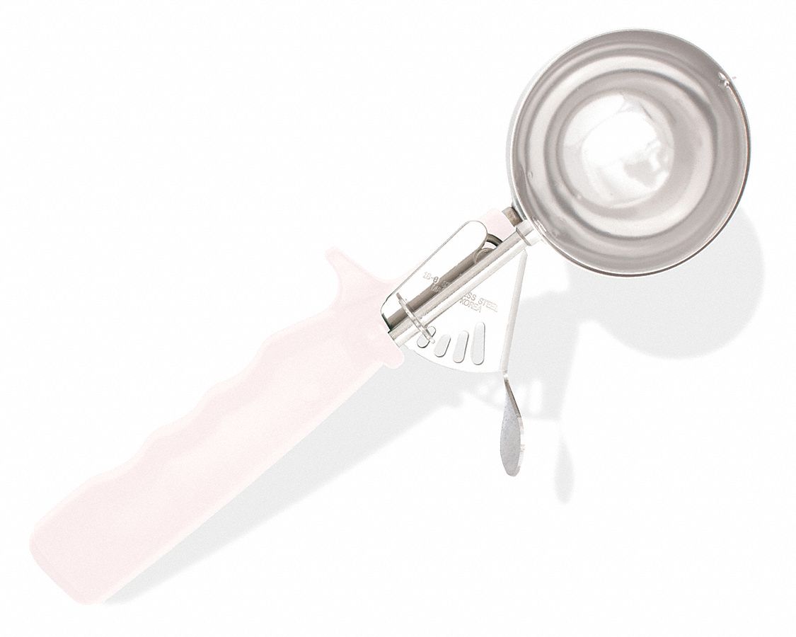 Disher: 3.8 oz Capacity, 18-8 Stainless Steel/Plastic, NSF Certified, 2 5/8 in Bowl Dia