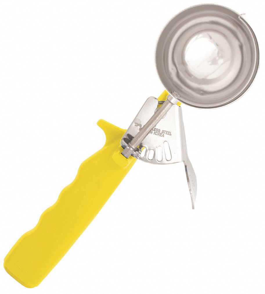 Disher: 2 oz Capacity, 18-8 Stainless Steel/Plastic, NSF Certified, 2 1/8 in Bowl Dia