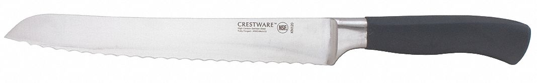 Bread Knife: Serrated, 9 in Overall Lg, Steel Blade, Santoprene Handle, Black Handle
