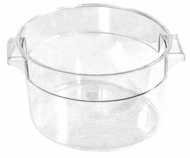 Food Storage Container: 1 qt Capacity, Clear Body, Polycarbonate, 5 in Overall Ht, Clear