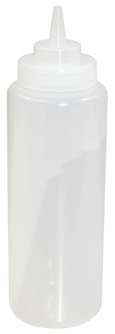 Squeeze Bottle: 32 fl oz Capacity, 3 1/8 in Opening Dia, 10 1/2 in Overall Ht