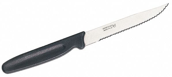 Steak Knife: Stainless Steel, 4 3/4 in Overall Lg, Black