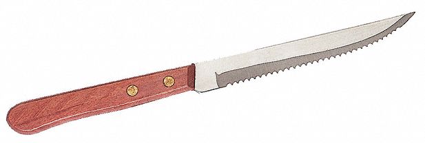 Steak Knife: Stainless Steel, 4 3/4 in Overall Lg, Brown