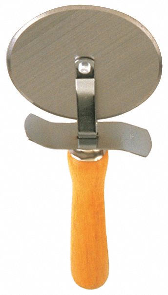 Pizza Cutter Wheel: 1 Handles, Wood, 4 in Blade Dia, Brown