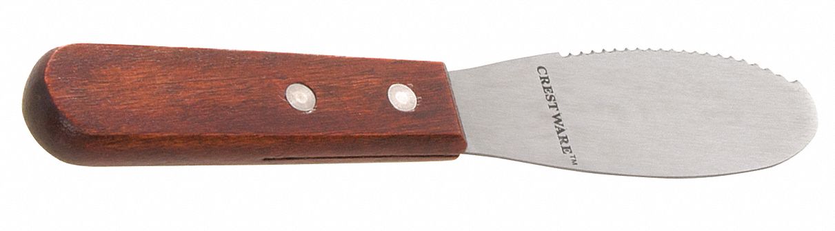 Spreader: 8 1/4 in Overall Lg, Stainless Steel Blade, Wood Handle, Brown Handle, Brown