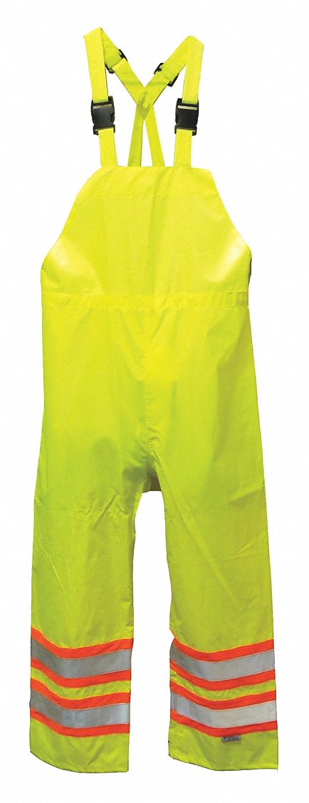 HI-VIS RAIN BIB PANTS, ANSI CLASS E, 150D, 4XL 48 X 34 IN, GREEN/YELLOW