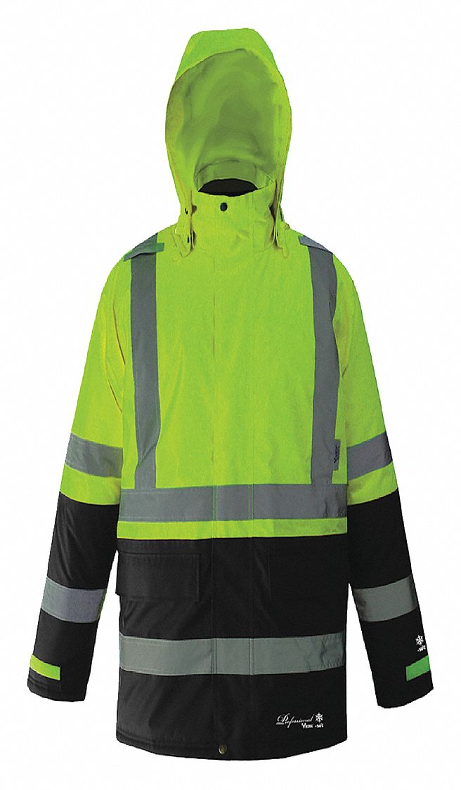 Rain Jacket, Class 3,  Type R, Blk/Ylw, 2XL