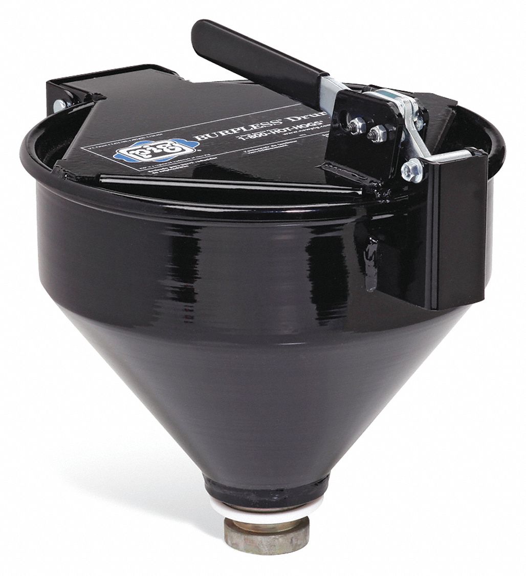 DRUM FUNNEL, BLACK, 13 IN H, CHEMICAL RESISTANT, FOR USE WITH 20 TO 55 GAL PLASTIC OR STEEL DRUMS