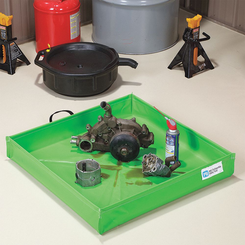 Spill Containment Tray: 18.5 gal Spill Capacity, 30 in Lg, 30 in Wd, 4 3/4 in Ht, Green