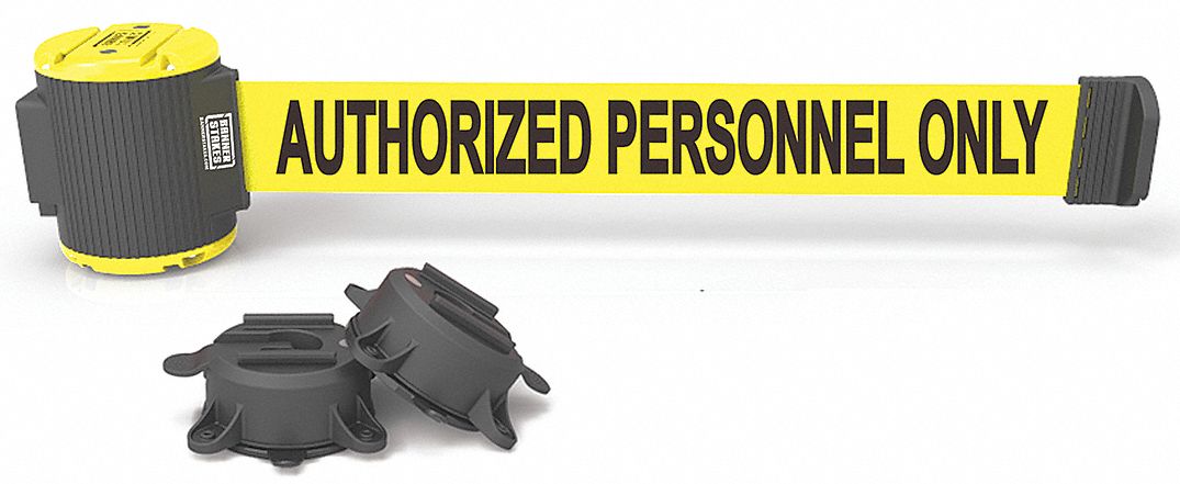 Magnetic Retractable Belt Barrier: Magnet, 30 ft Belt Lg, Restricted Access Messaging