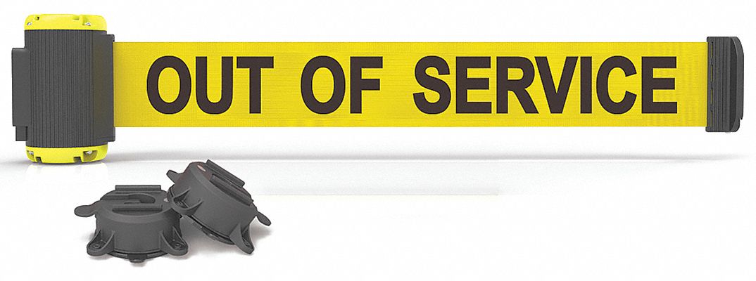 Magnetic Retractable Belt Barrier: Magnet, 7 ft Belt Lg, Maint & Cleaning Messaging