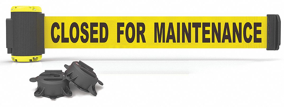 Magnetic Retractable Belt Barrier: Magnet, 7 ft Belt Lg, Maint & Cleaning Messaging