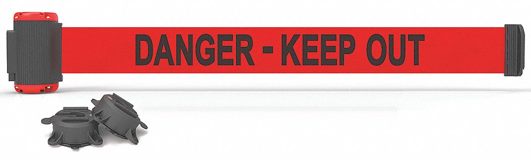 Magnetic Retractable Belt Barrier: Magnet, 7 ft Belt Lg, Danger Messaging, Red