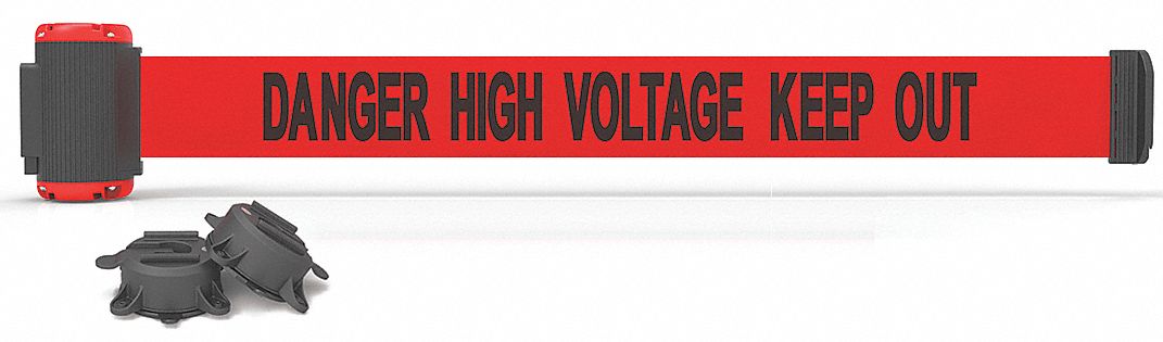 Magnetic Retractable Belt Barrier: Magnet, 7 ft Belt Lg, Danger Messaging, Red