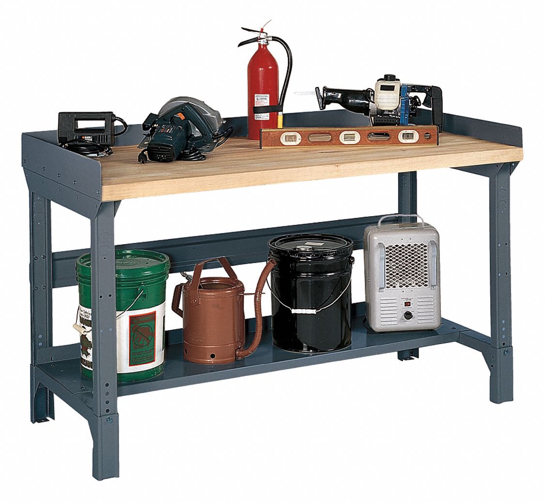 Bolted Workbench, Butcher Block, 30 in Depth, 30 3/4 in to 34 3/4 in