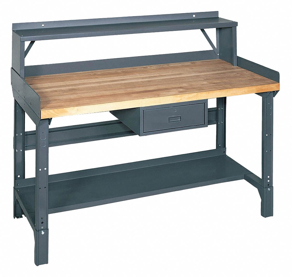 Bolted Workbench with Riser, Butcher Block, 36 in Depth, 30 3/4 in to ...
