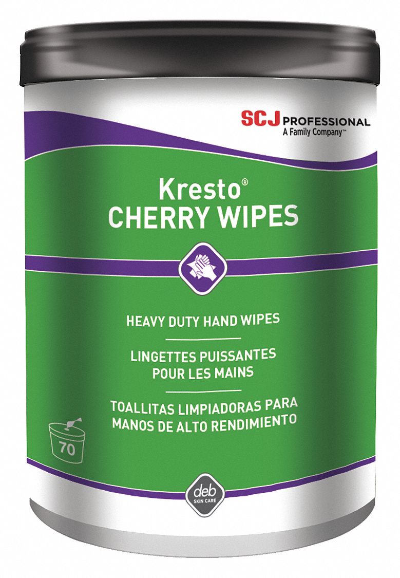 Hand Cleaning Wipes: Canister, 70 Wipes per Container, Cherry, Red, 6 PK