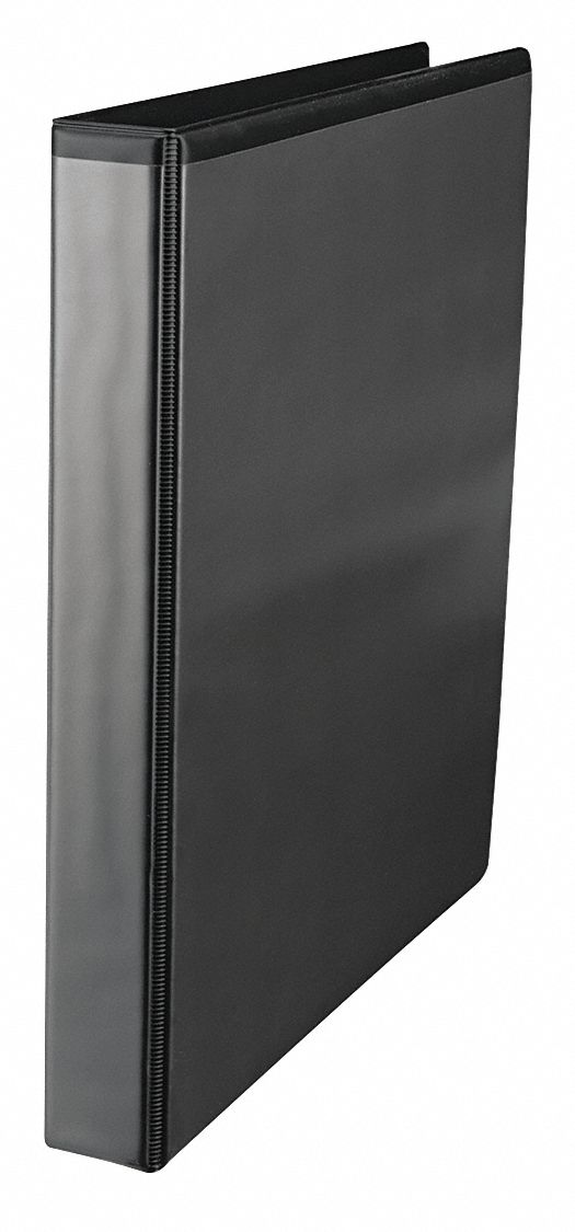 Ring Binder: 1 in Ring Size, Slant D-Ring, 220 Sheet Capacity, Clear Sleeve, Polypropylene, Black