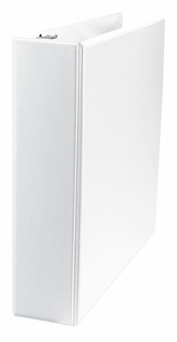 Ring Binder: 2 in Ring Size, Slant D-Ring, 500 Sheet Capacity, Clear Sleeve, Polypropylene, White