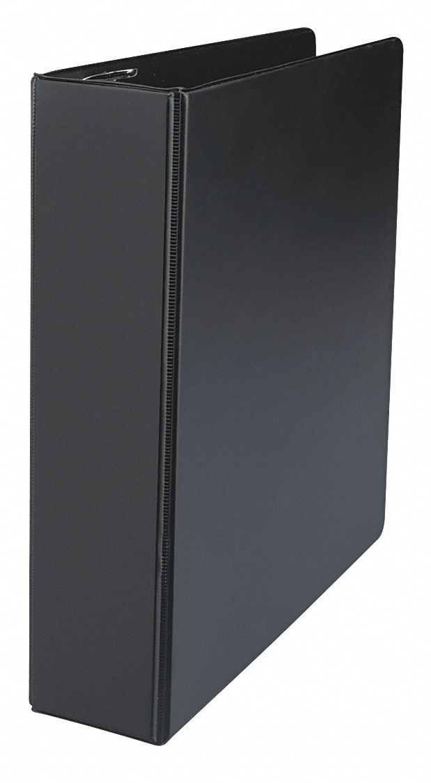 Ring Binder: 2 in Ring Size, D-Ring, 500 Sheet Capacity, Plain, Polypropylene, Black, 2 Pockets
