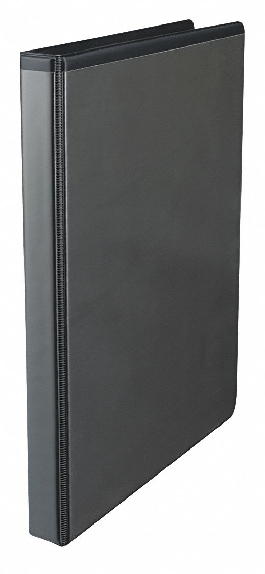 Ring Binder: 1/2 in Ring Size, Round, 100 Sheet Capacity, Clear Sleeve, Polypropylene, Black
