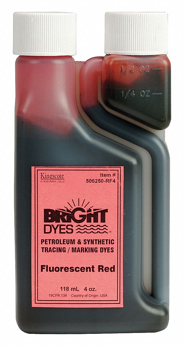Dye Tracer Liquid: Red, 4 oz Container Size, Water Tracing Dye, Immediate, Fluorescent
