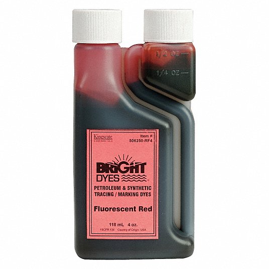 KINGSCOTE, Red, 4 oz Container Size, Dye Tracer Liquid - 45H151