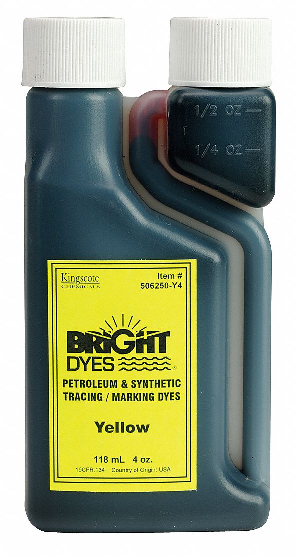 Dye Tracer Liquid: Yellow, 4 oz Container Size, Water Tracing Dye, Immediate, 5 ppm