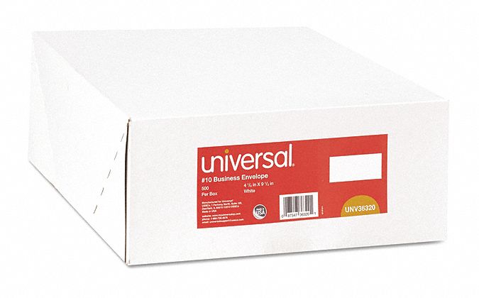 Business Envelopes: #10 Envelope Size, Gummed Flap, Paper, 500 PK