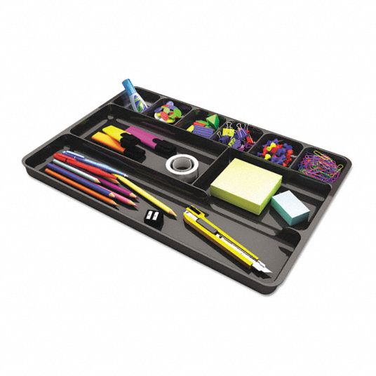 UNIVERSAL, 9 Compartments, Black, Drawer Organizer 45HA93UNV08120