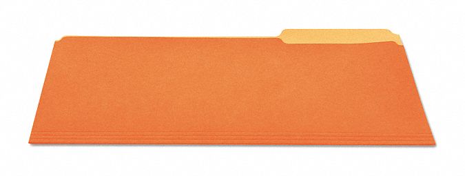 File Folders: 8 1/2 in Ht, 11 in Wd, Orange, 11 pt. Stock, Top Tab Location, 100 PK