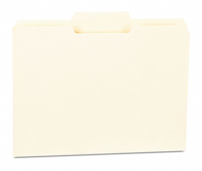 File Folders: 8 1/2 in Ht, 11 in Wd, Manila, 11 pt. Manila, Top Tab Location, 100 PK