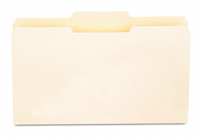 File Folders: 8 1/2 in Ht, 14 in Wd, Manila, 11 pt. Manila, Top Tab Location, 100 PK