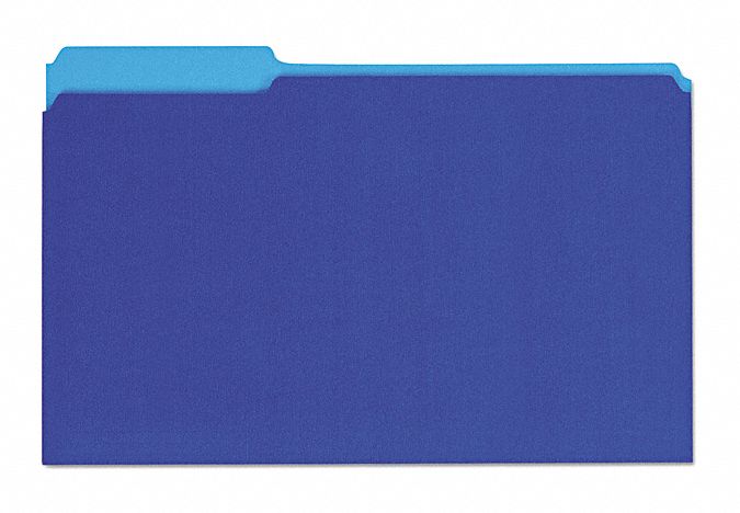 File Folders: 8 1/2 in Ht, 14 in Wd, Blue, 11 pt. Stock, Top Tab Location, 100 PK