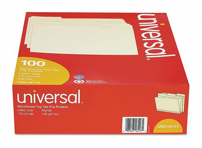 Universal One Letter Size Top Tab File Folder 1 3 Tab Cut 9 5 8 Height 11 3 4 Width 45hc64 Unv16113 Grainger