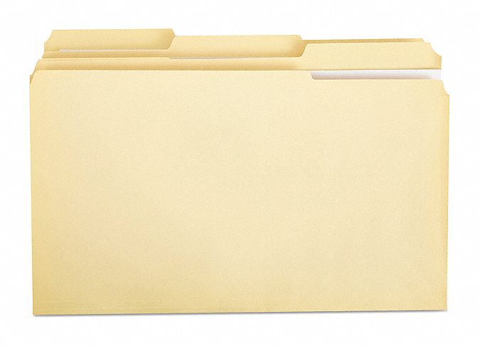 File Folders: 8 1/2 in Ht, 14 in Wd, Manila, 11 pt. Manila, Top Tab Location, 100 PK