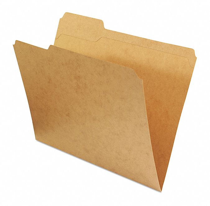 File Folders: 8 1/2 in Ht, 11 in Wd, Brown, 11 pt. Kraft, Top Tab Location, 100 PK