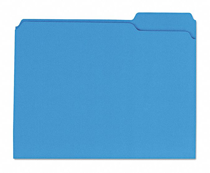 File Folders: 8 1/2 in Ht, 11 in Wd, Blue, 11 pt. Stock, Top Tab Location, 100 PK