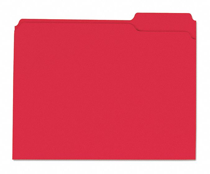 File Folders: 8 1/2 in Ht, 11 in Wd, Red, 11 pt. Stock, Top Tab Location, 100 PK