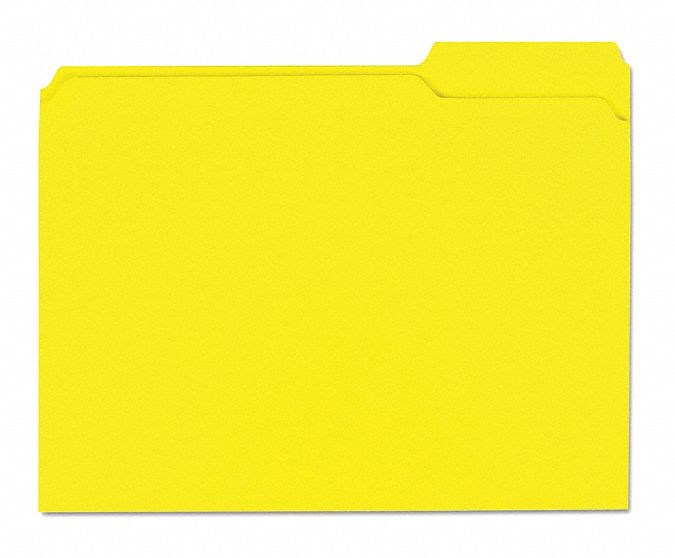 File Folders: 8 1/2 in Ht, 11 in Wd, Yellow, 11 pt. Stock, Top Tab Location, 100 PK