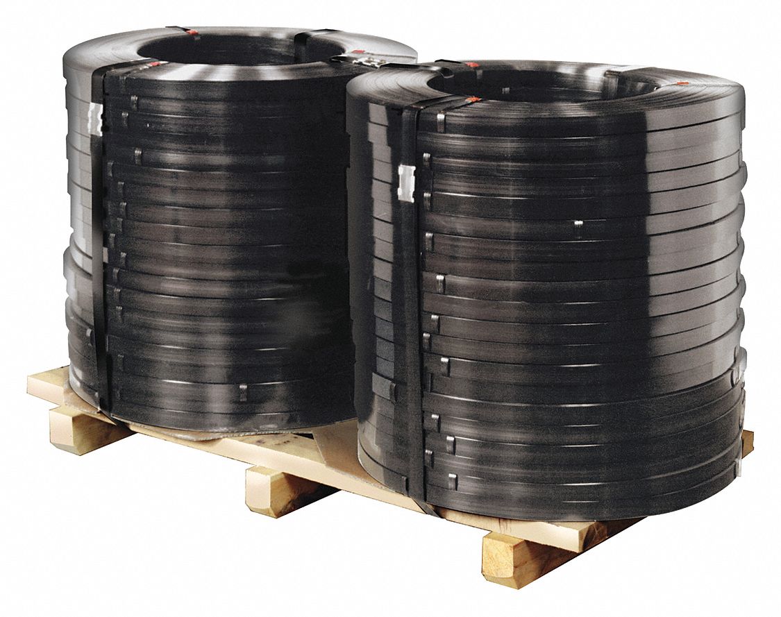 SIGNODE Steel Strapping, Steel, Black, 1/2 in Strapping Width, 0.023 in