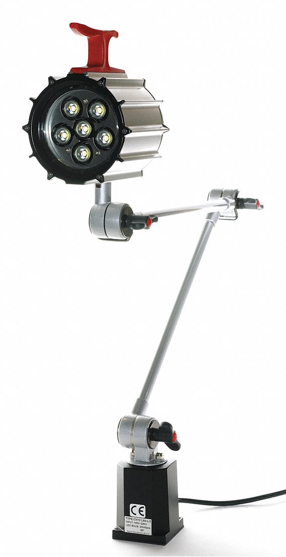 Articulating Arm Task Light: 6 W Watts, Lamp Included, 31 in Arm Lg, Screw-Down Base, Silver
