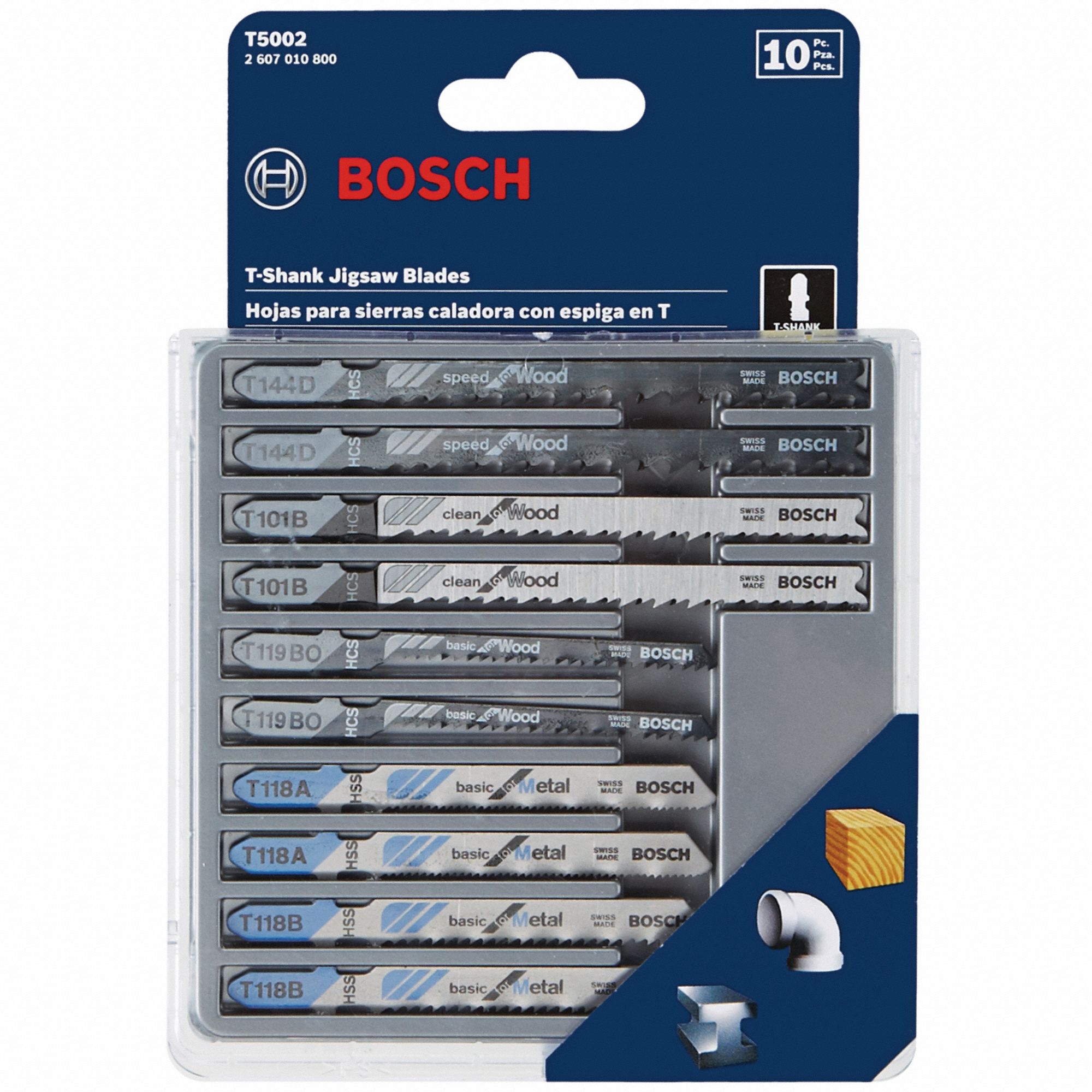 BOSCH Jig Saw Blade Set, T Shank Blade Shank Type, 10, 11/14, 17/4, 20