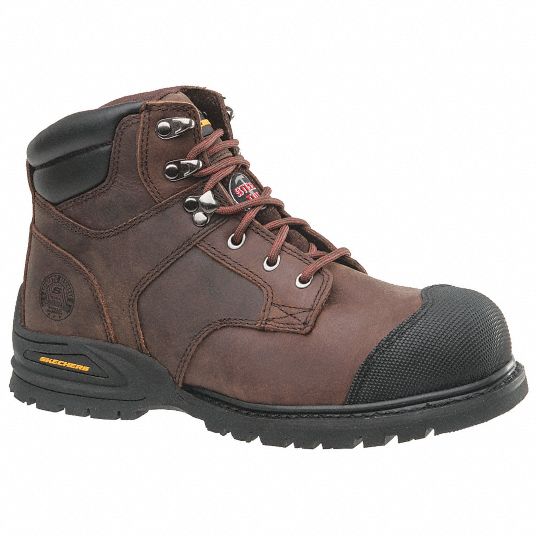 SKECHERS 6 in Work Boot, 8-1/2, D, Men's, Dark Brown, Steel Toe Type, 1 ...