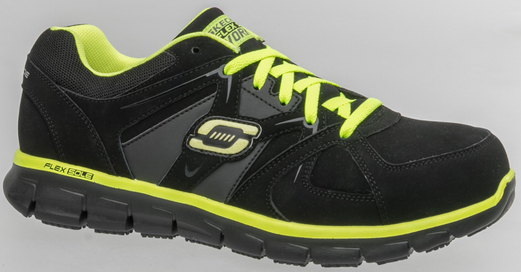 SKECHERS Athletic Shoe, 9-1/2, Medium, Men's, Black/Lime, Alloy Toe ...